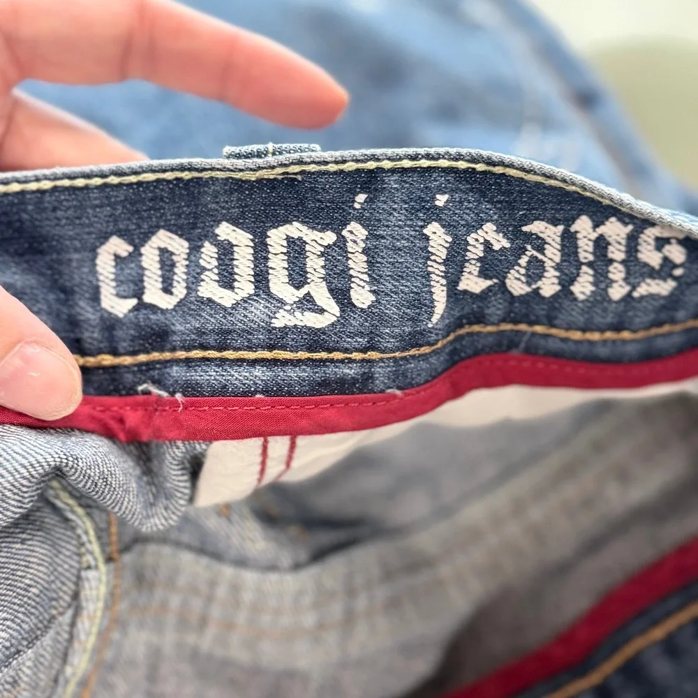 Coogi Mens Embroidered Back Pocket Jeans Blue Medium Wash Denim 38x32 Streetwear